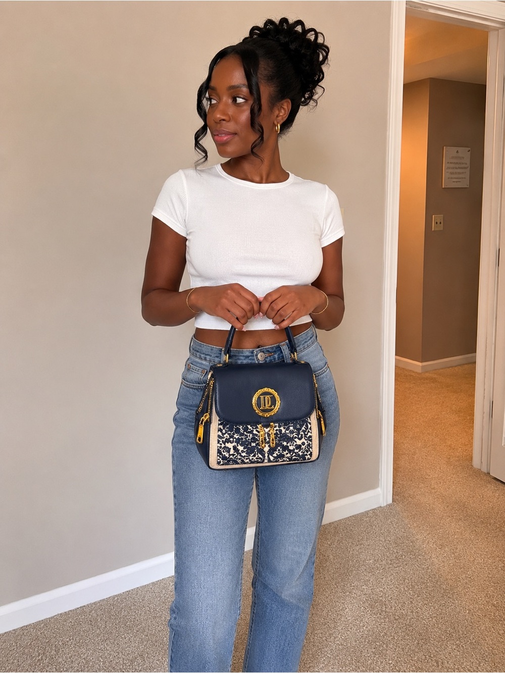 Navy & Cream Top-Handle Women's Satchel